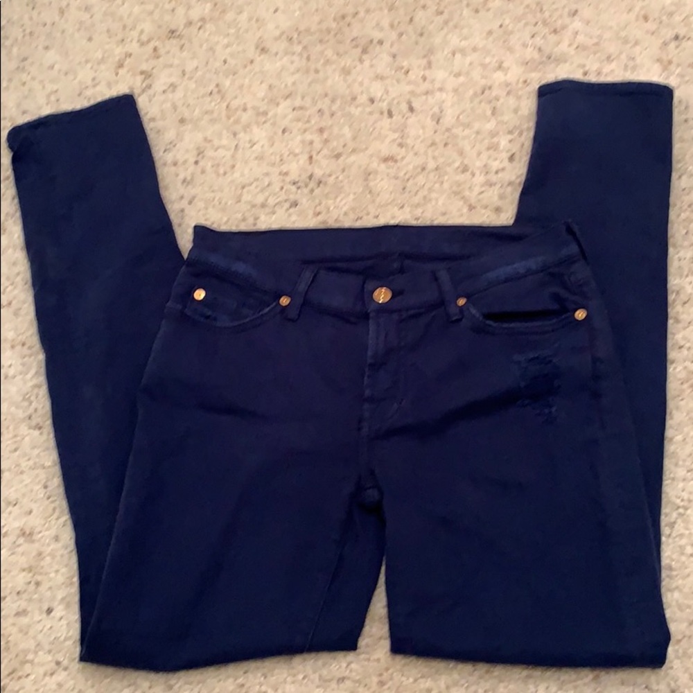 EUC 7FAM Blue Distressed slim cigarette jeans sz28 - Picture 3 of 8